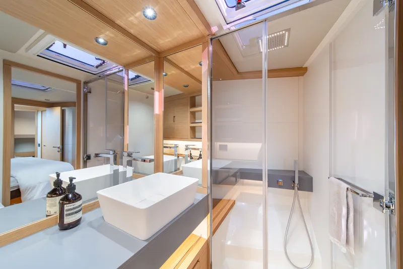 Slide: The Image of Luxurious bathroom interior of 2023 Pardo Yachts GT52, featuring modern fixtures and elegant design. - 35