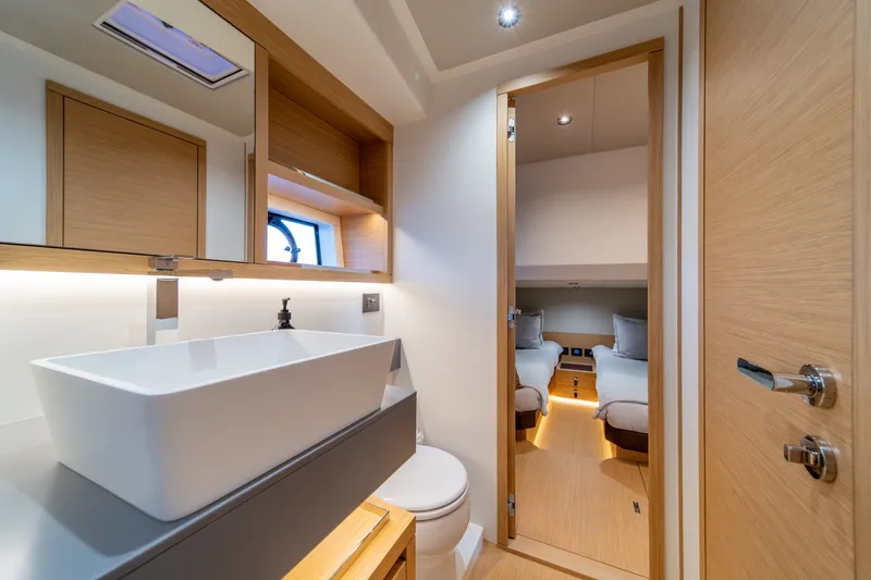 Slide: The Image of Luxurious bathroom and cabin interior of 2023 Pardo Yachts GT52, featuring modern design elements. - 42