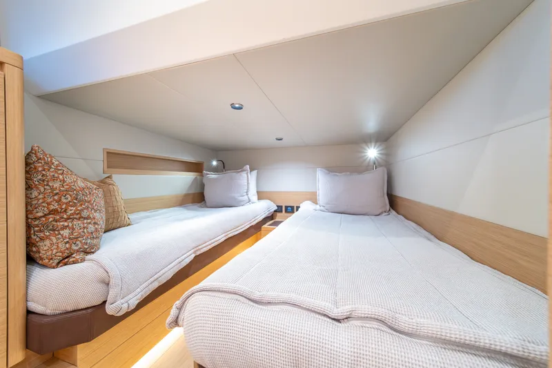 Slide: The Image of 2023 Pardo Yachts GT52 cabin interior with twin beds and modern design. - 38