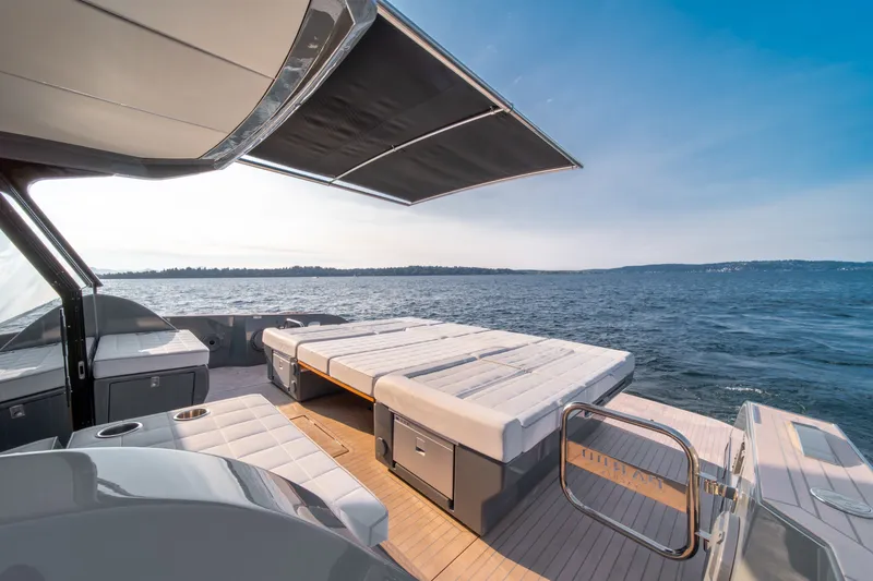 Slide: The Image of Luxurious 2023 Pardo Yachts GT52 deck with sunbeds and ocean view. - 17