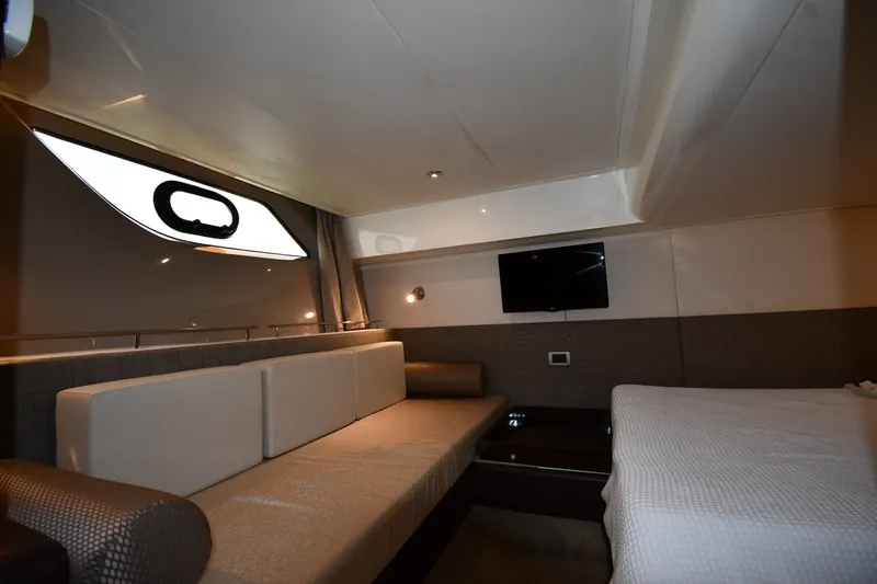 Slide: The Image of Luxurious interior of 2017 Sea Ray Sundancer 400 yacht with modern seating and TV. - 27