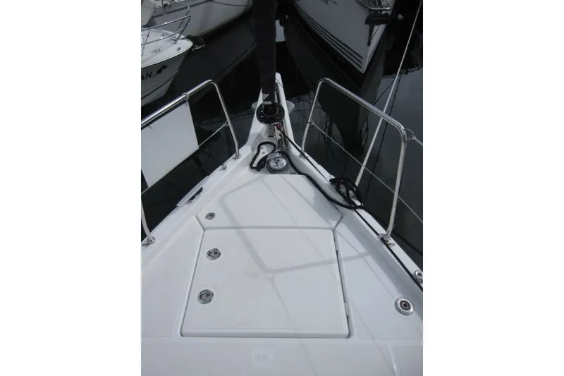 Slide: The Image of Deck view of 2027 Jeanneau Sun Odyssey 455 sailboat, featuring sleek design and fittings. - 39
