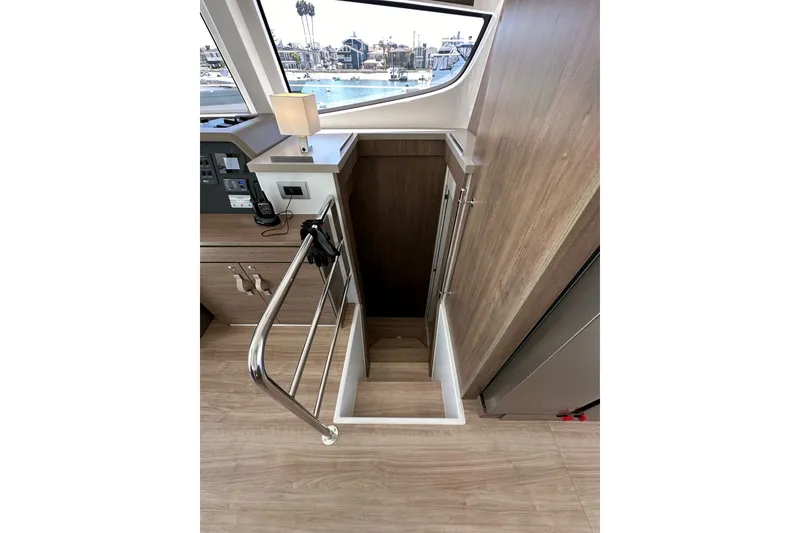 Slide: The Image of Interior of 2023 Bali 4.4 yacht showing stairs and modern wood finish. - 87