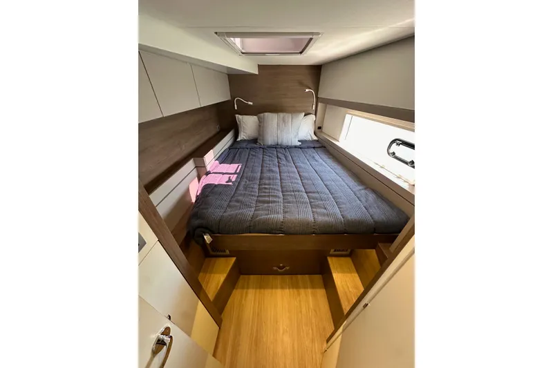Slide: The Image of Cozy bedroom in 2023 Bali 4.4 yacht with modern design and natural lighting. - 90