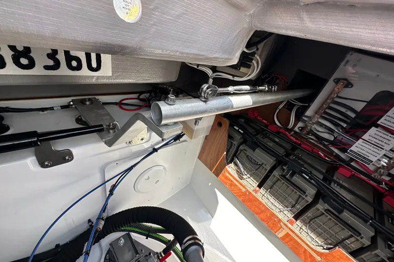 Slide: The Image of Interior view of a 2023 Bali 4.4 boat's mechanical and electrical components. - 107