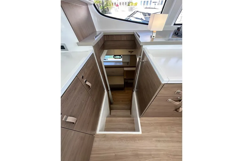 Slide: The Image of Modern interior of 2023 Bali 4.4 yacht with wooden cabinetry and sleek design. - 67