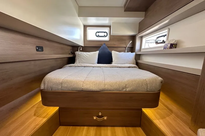Slide: The Image of Luxurious cabin interior of 2023 Bali 4.4 yacht with cozy bed and modern design. - 71