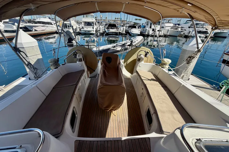 Slide: The Image of Cockpit of 2008 Jeanneau Sun Odyssey 49 DS yacht docked at marina. - 19