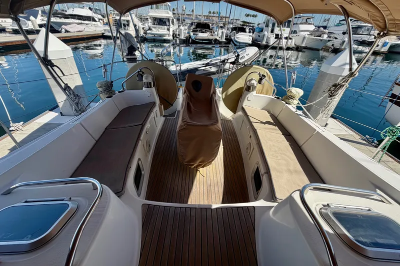 Slide: The Image of Cockpit of 2008 Jeanneau Sun Odyssey 49 DS yacht docked at marina. - 28