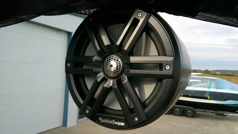 Slide: The Image of Close-up of a Rockford Fosgate speaker on a Bennington M 26 boat. - 12
