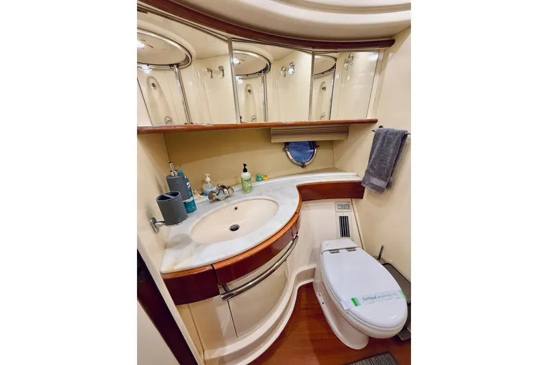 Slide: The Image of Luxurious bathroom in 2007 Azimut 68E yacht with elegant fixtures and modern amenities. - 46