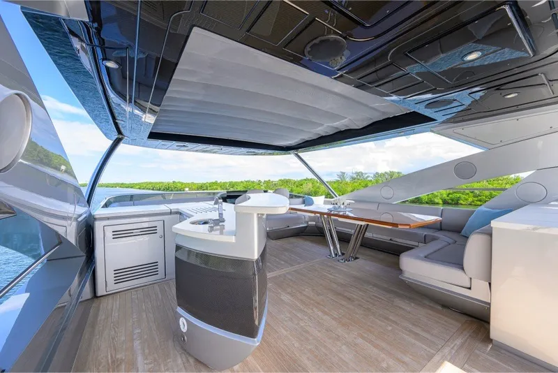 Slide: The Image of Luxurious 2018 Sunseeker 86 Yacht interior with modern seating and sleek design. - 63
