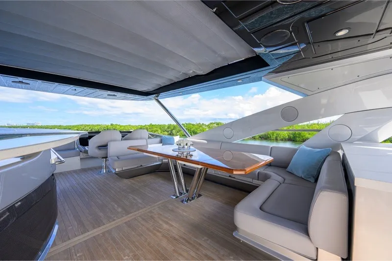 Slide: The Image of Luxurious Sunseeker 86 Yacht 2018 interior with elegant seating and scenic views. - 65