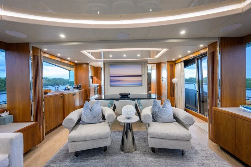 Slide: The Image of Luxurious interior of 2018 Sunseeker 86 Yacht with elegant seating and modern decor. - 18