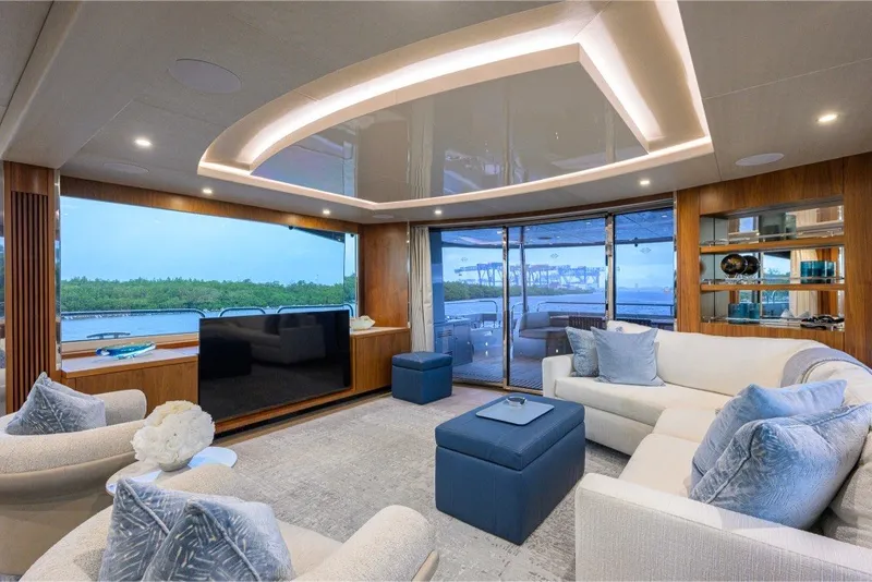 Slide: The Image of Luxurious interior of 2018 Sunseeker 86 Yacht with elegant seating and panoramic views. - 14