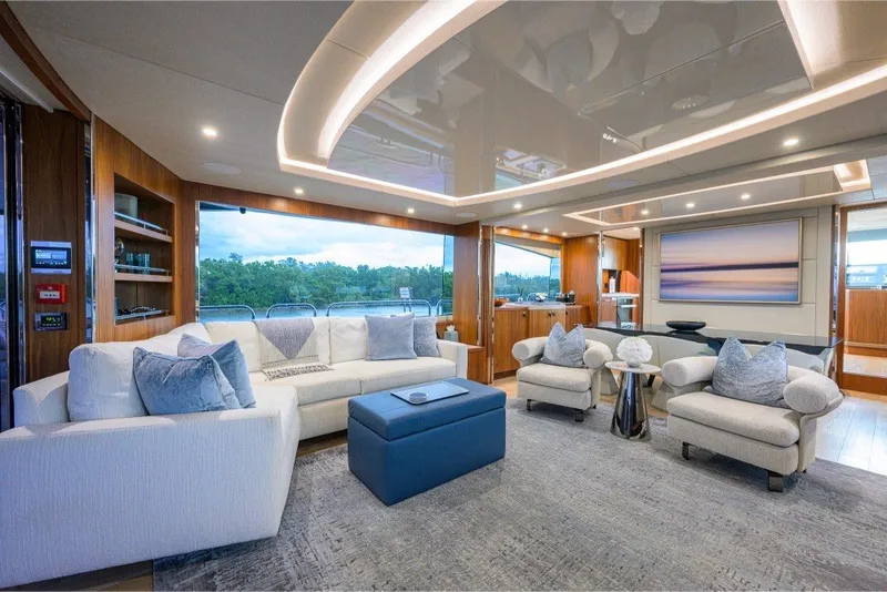 Slide: The Image of Luxurious interior of 2018 Sunseeker 86 Yacht with elegant seating and modern decor. - 17