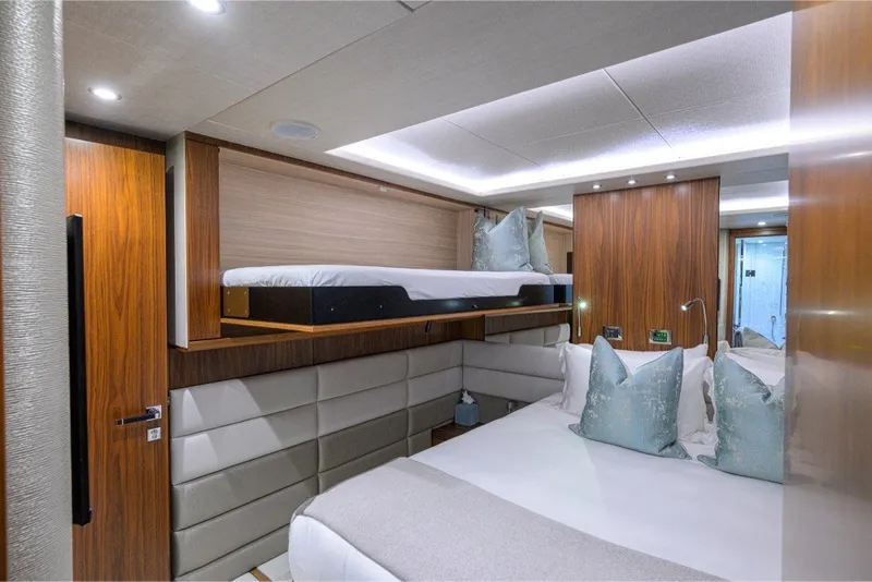 Slide: The Image of Luxurious bedroom interior of 2018 Sunseeker 86 Yacht with modern design and elegant furnishings. - 45