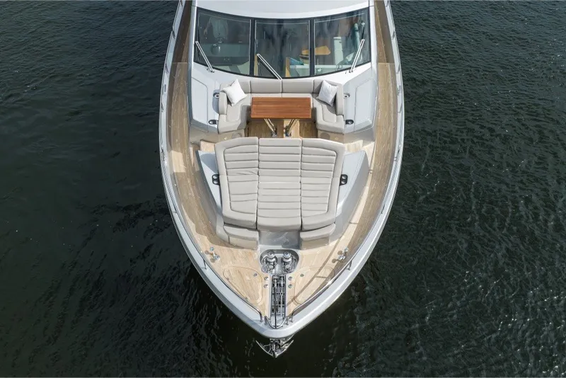 Slide: The Image of Top view of 2018 Sunseeker 86 Yacht's luxurious deck on water. - 69