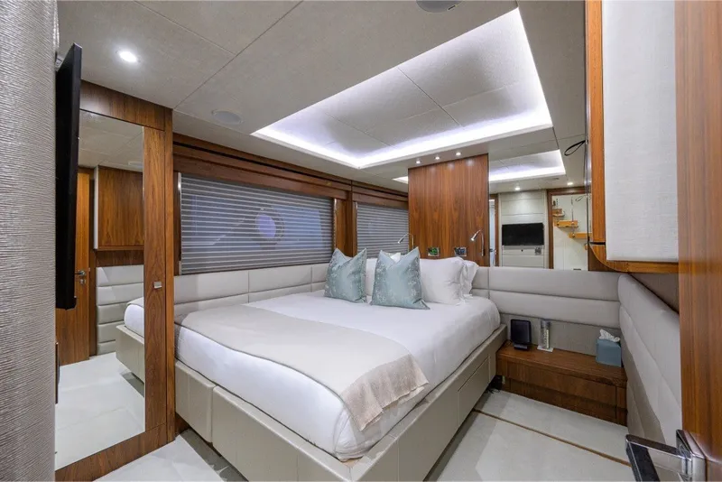 Slide: The Image of Luxurious bedroom interior of 2018 Sunseeker 86 Yacht with modern design and ambient lighting. - 48