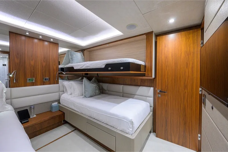 Slide: The Image of Luxurious cabin interior of 2018 Sunseeker 86 Yacht with modern wood finishes. - 52