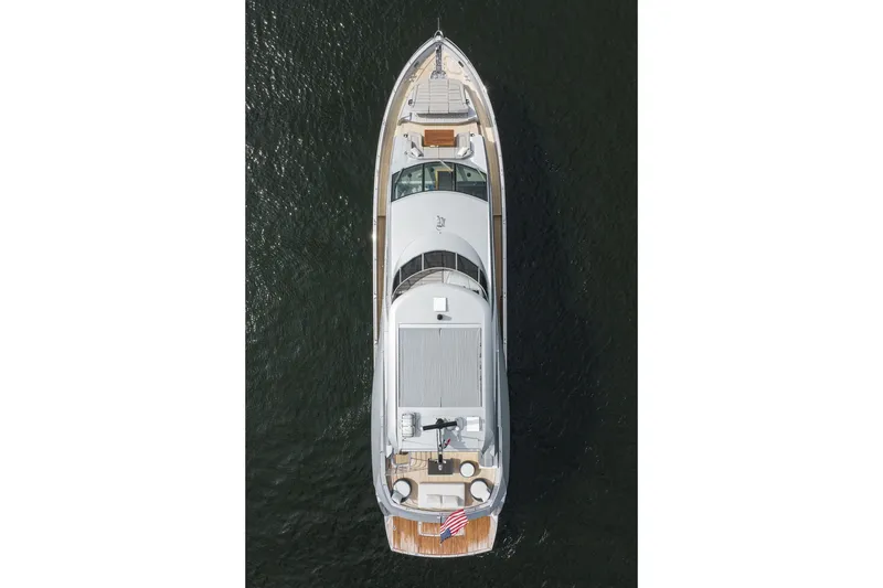 Slide: The Image of Overhead view of 2018 Sunseeker 86 Yacht on water, showcasing sleek design. - 75