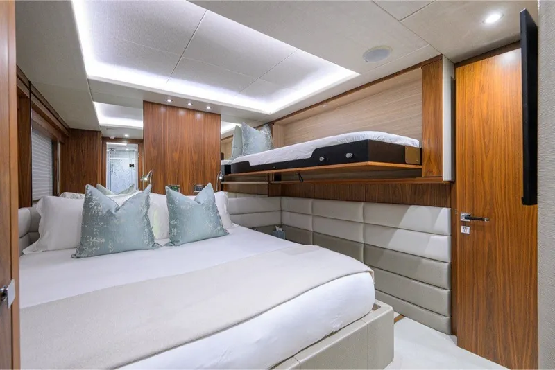 Slide: The Image of Luxurious bedroom interior of 2018 Sunseeker 86 Yacht with modern design and elegant furnishings. - 50