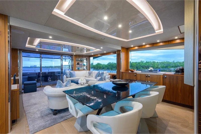 Slide: The Image of Luxurious interior of 2018 Sunseeker 86 Yacht with elegant dining and seating area. - 20