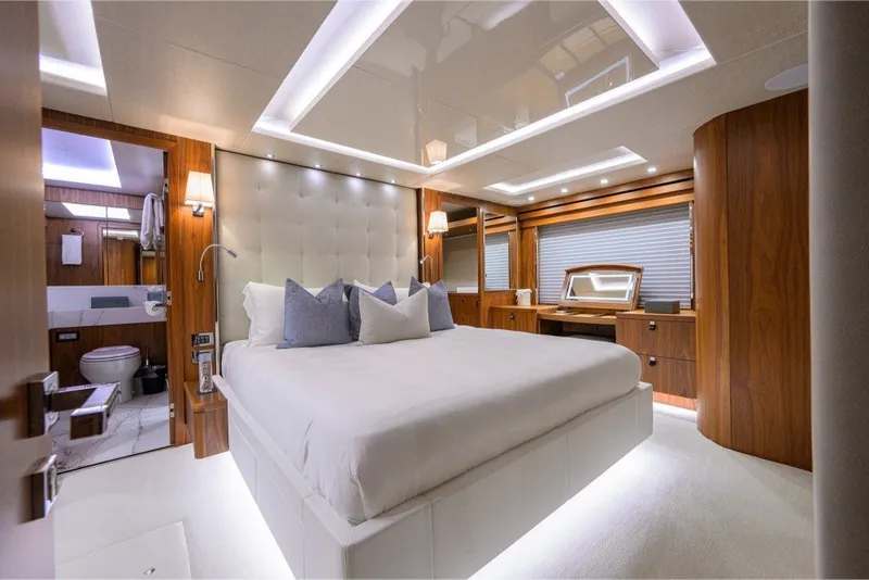 Slide: The Image of Luxurious bedroom interior of 2018 Sunseeker 86 Yacht with modern design and elegant furnishings. - 29
