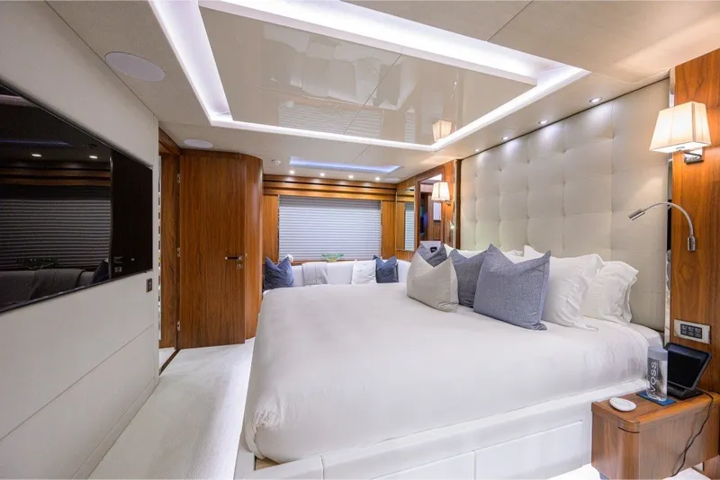 Slide: The Image of Luxurious bedroom interior of 2018 Sunseeker 86 Yacht with modern design and elegant furnishings. - 31