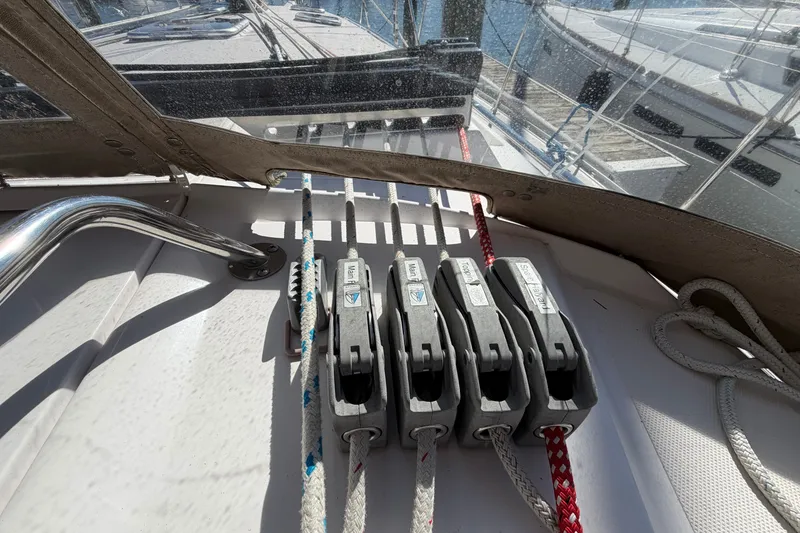 Slide: The Image of Sailing ropes and cleats on a 2014 Catalina 445 yacht deck. - 15