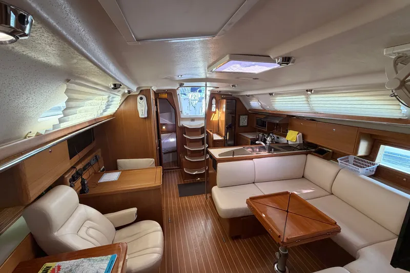 Slide: The Image of Interior of 2014 Catalina 445 yacht with modern furnishings and spacious layout. - 40
