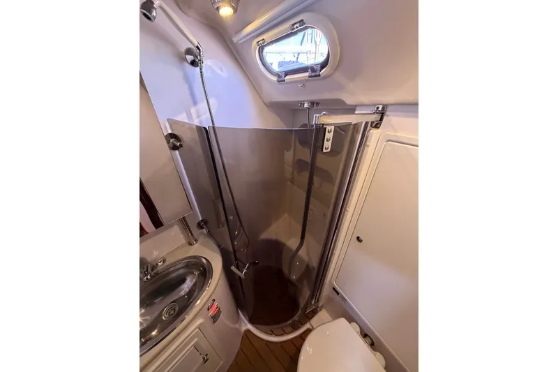 Slide: The Image of Bathroom interior of 2014 Catalina 445 yacht with shower and sink. - 61