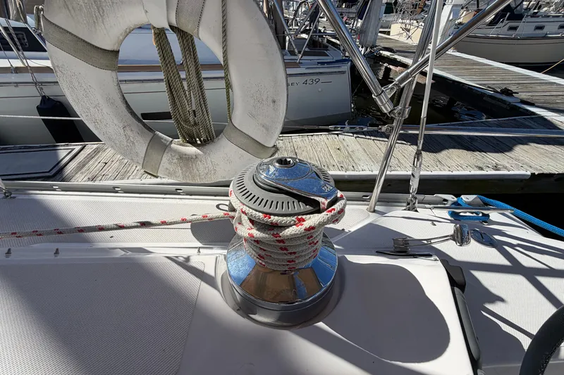 Slide: The Image of Sailboat deck with winch and lifebuoy, Catalina 445, 2014 model. - 25