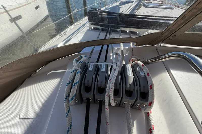 Slide: The Image of Sailing ropes and cleats on a 2014 Catalina 445 yacht deck. - 14
