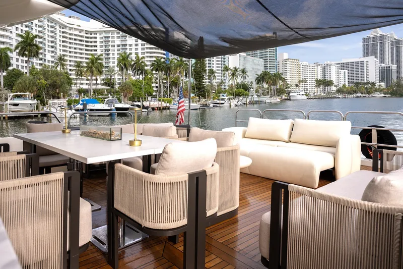 Slide: The Image of Luxurious Arno Leopard 31 yacht deck with elegant seating, marina view, 2006 model. - 7