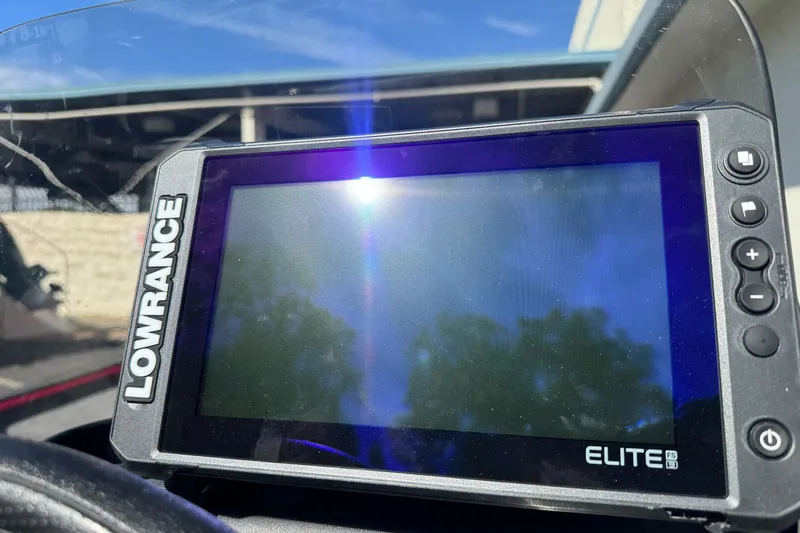 Slide: The Image of Lowrance Elite FS fish finder on 2025 Tracker Bass Tracker Classic XL boat. - 18