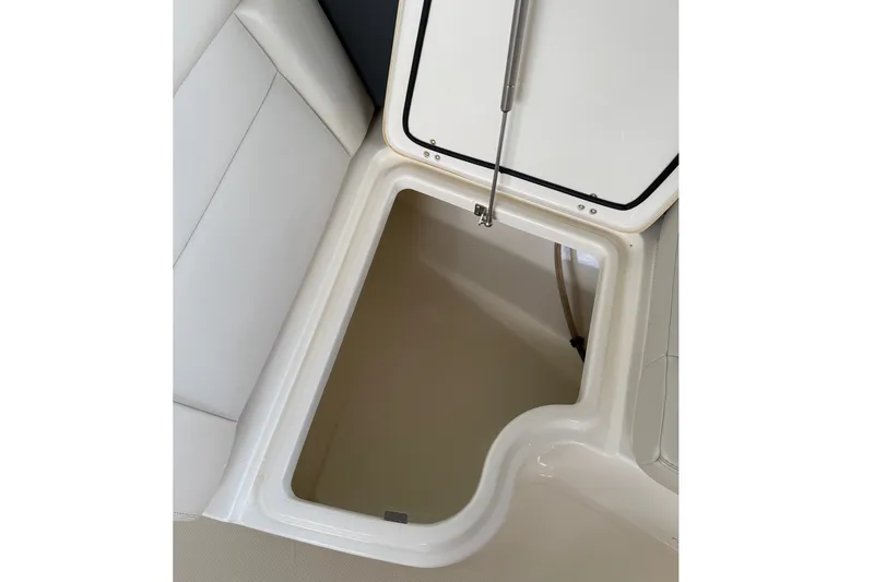 Slide: The Image of Storage compartment on a 2019 Boston Whaler 270 Vantage boat, open lid view. - 25