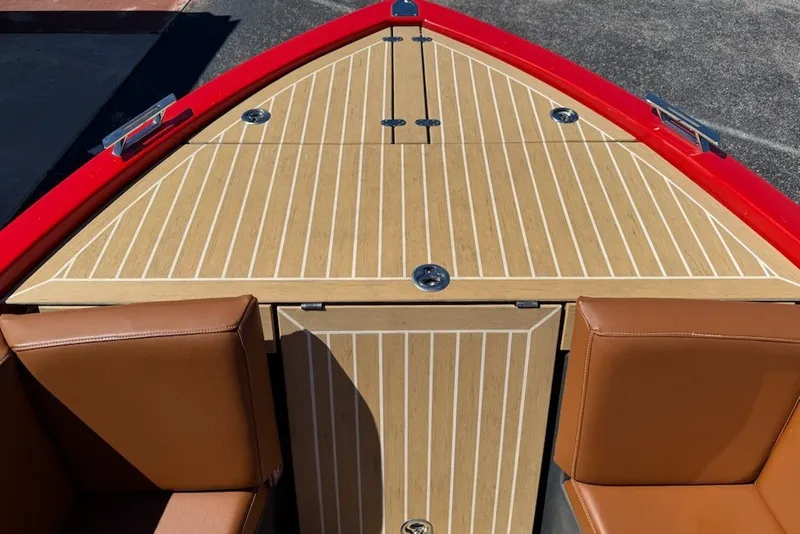 Slide: The Image of Red Frauscher 686 Lido boat deck with tan leather seats, 2007 model. - 4
