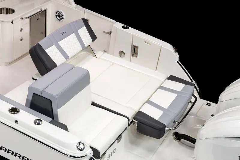 Slide: The Image of Manufacturer Provided Image: 2025 Chaparral 310 OSX boat interior with sleek, modern seating and luxurious design. - 14
