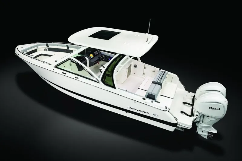 Slide: The Image of Manufacturer Provided Image: 2025 Chaparral 310 OSX boat with Yamaha engines, sleek design, and modern features. - 16