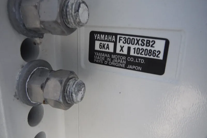 Slide: The Image of Close-up of Yamaha motor label on 2025 Chaparral 310 OSX boat. - 66