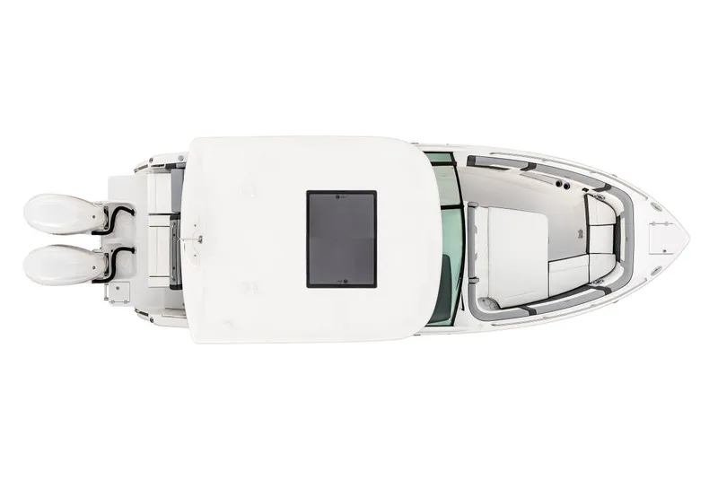 Slide: The Image of Manufacturer Provided Image: Top view of 2025 Chaparral 310 OSX boat with dual engines and spacious deck layout. - 18