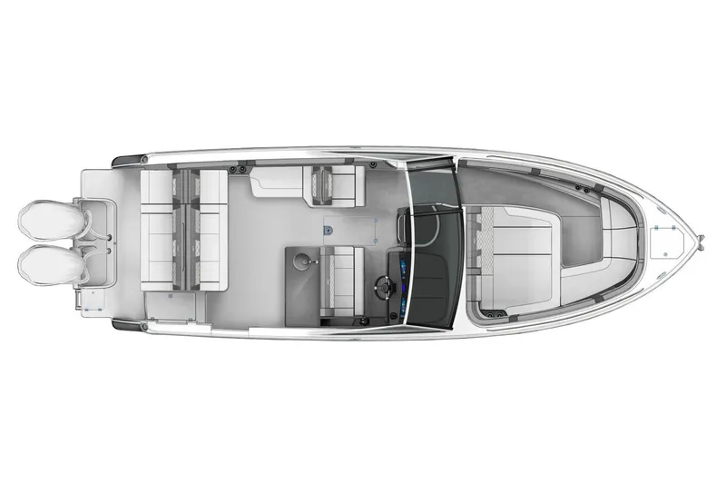 Slide: The Image of Manufacturer Provided Image: Top view of 2025 Chaparral 310 OSX boat layout, featuring seating and helm. - 19