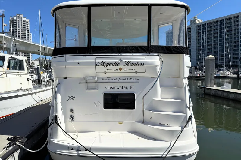 Slide: The Image of 2005 Sea Ray 390 Motor Yacht docked in Clearwater marina, rear view. - 6