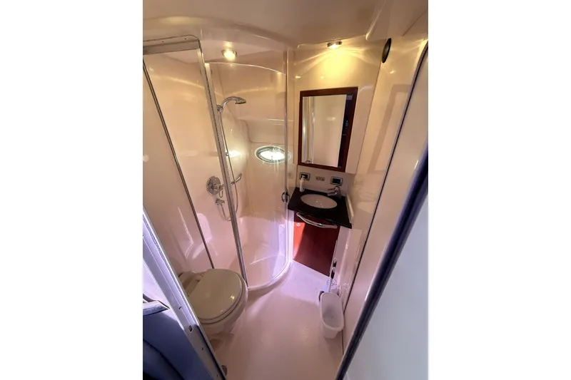 Slide: The Image of Bathroom interior of 2005 Sea Ray 390 Motor Yacht with shower and sink. - 21