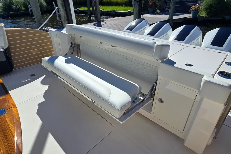 Slide: The Image of Luxury seating on 2026 Tiara Yachts 56 LS, showcasing sleek design and comfort. - 16