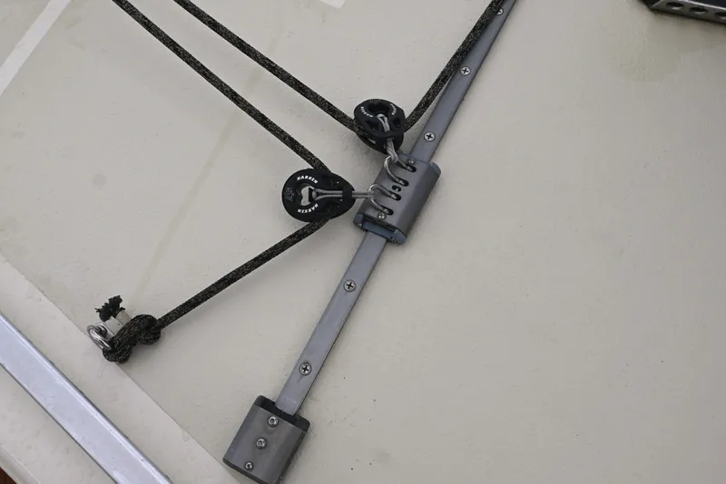 Slide: The Image of Close-up of rigging hardware on a 2001 Caliber 40 LRC sailboat deck. - 23