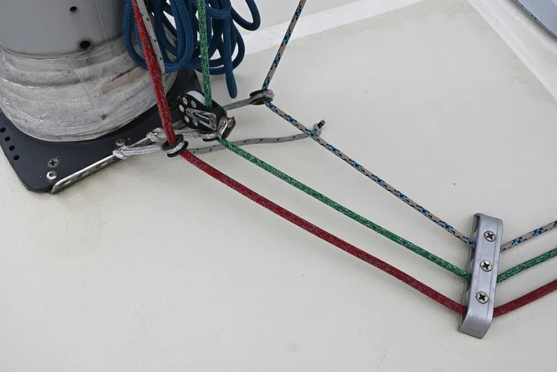 Slide: The Image of Close-up of rigging ropes on a 2001 Caliber 40 LRC sailboat deck. - 22