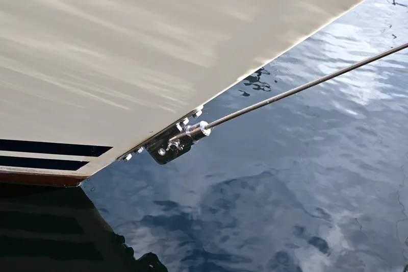 Slide: The Image of Bow of 2001 Caliber 40 LRC sailboat with rigging over water. - 39