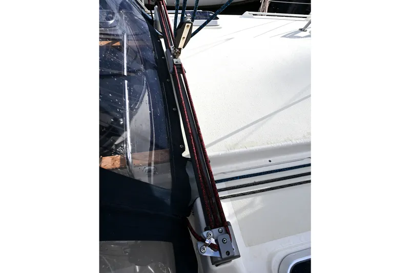 Slide: The Image of Close-up of 2001 Caliber 40 LRC sailboat deck with rigging and lines. - 31